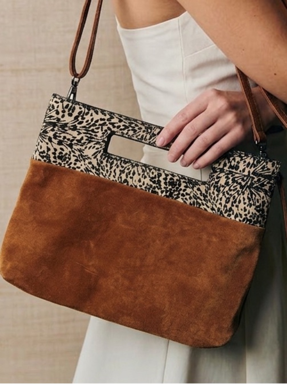 By ANTHROPOLOGIE Tara Textured Clutch Leather Suede Crossbody in Brown
